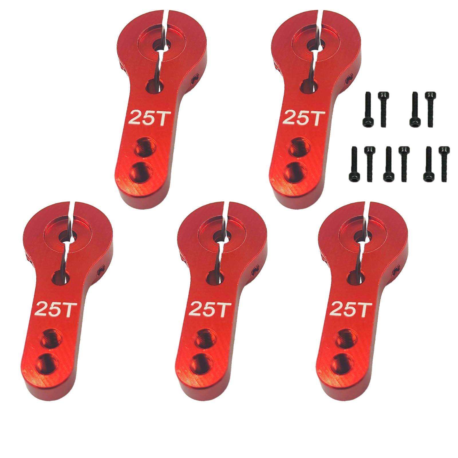 5Pcs 25T Aluminum Servo Horns M3 Threads Metal Steering Arm 25T Steering Arm for RC Car Truck Buggy Airplane(Red)