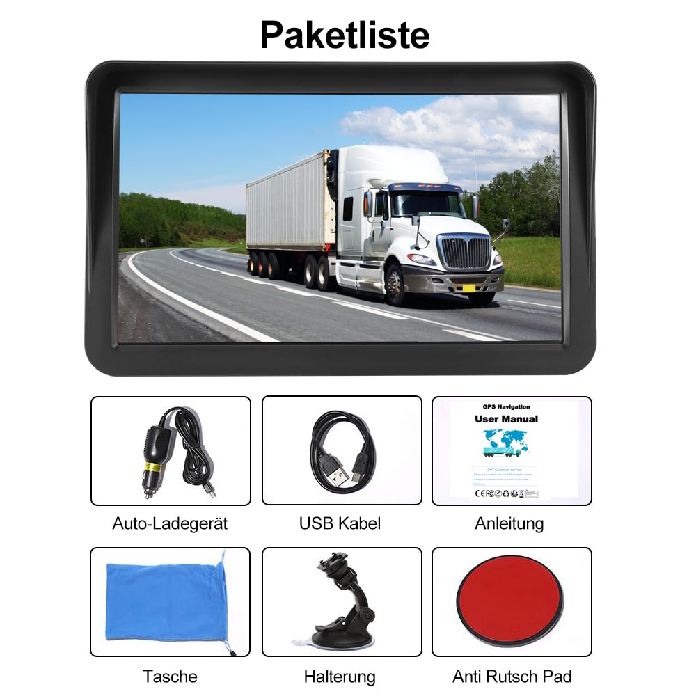 GPS-Navigation für PKW LKW 9 Zoll Navigationsgerät mit Sonnenschirm POI Sprachführung Spurassistent Europakarte Kartenaktualisierungen