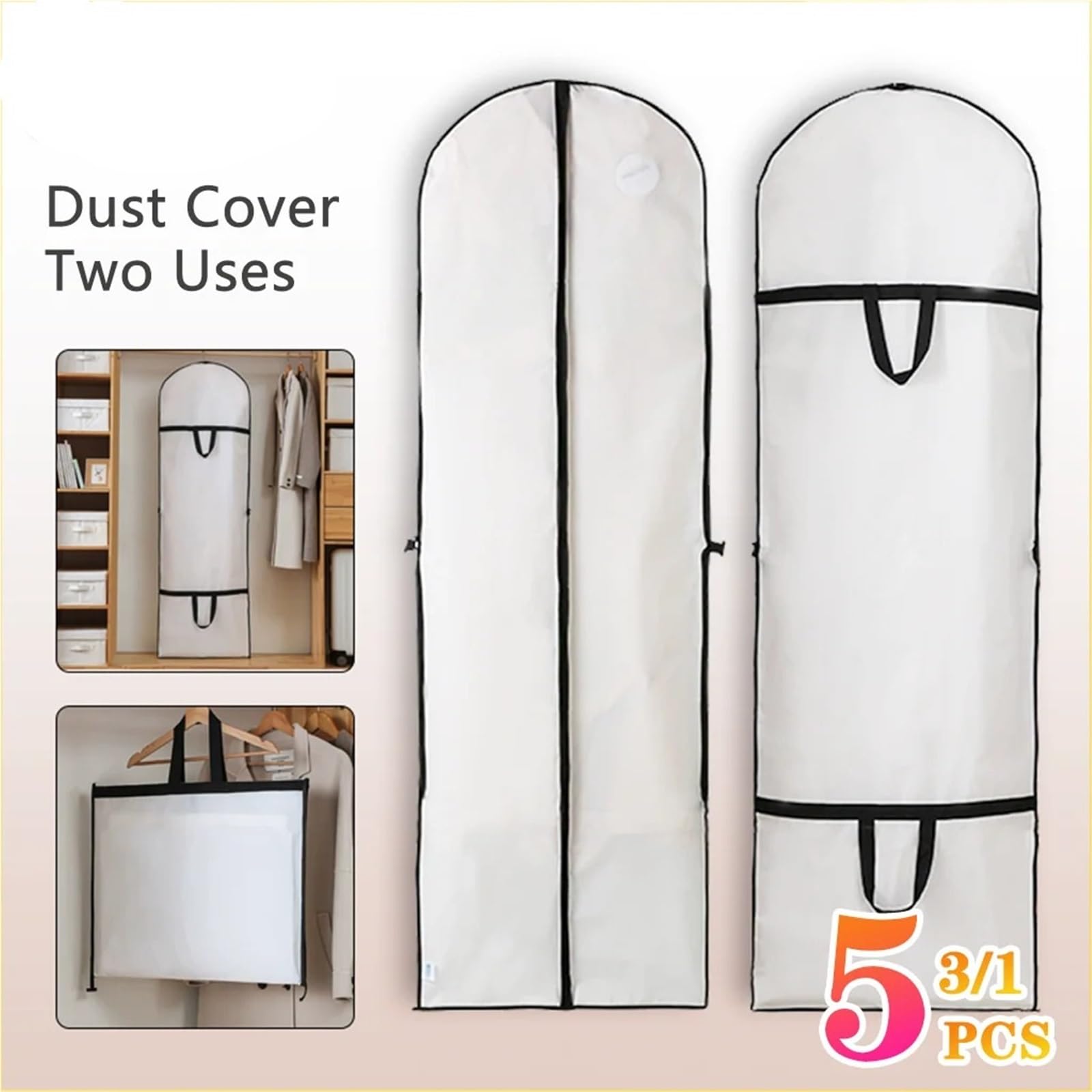 Funda para Ropa Funda Protectora For Ropa De 60 X 180 Cm, Ideal For Trajes, Vestidos, Chaquetas, Abrigos, Bolsas Viaje, Y Novia(White-3PCS)
