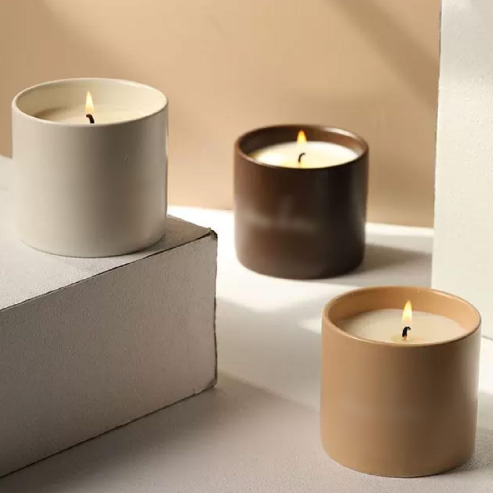 Keramikkerzen aus Sojawachs und ätherischen Ölen. Zylindrische Duftkerzen for Zuhause, Urlaub, Entspannung und Spa(Dark Brown)