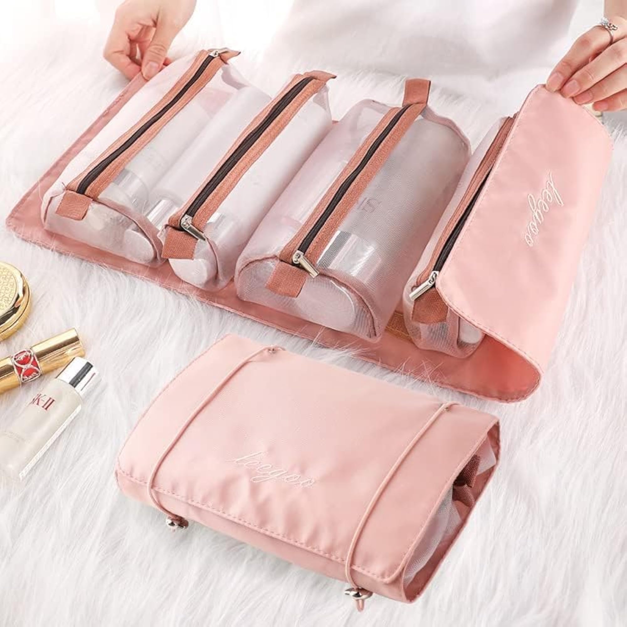 Nylon 4 in 1 Travel Toiletry Makeup Organizer Pouch Bag