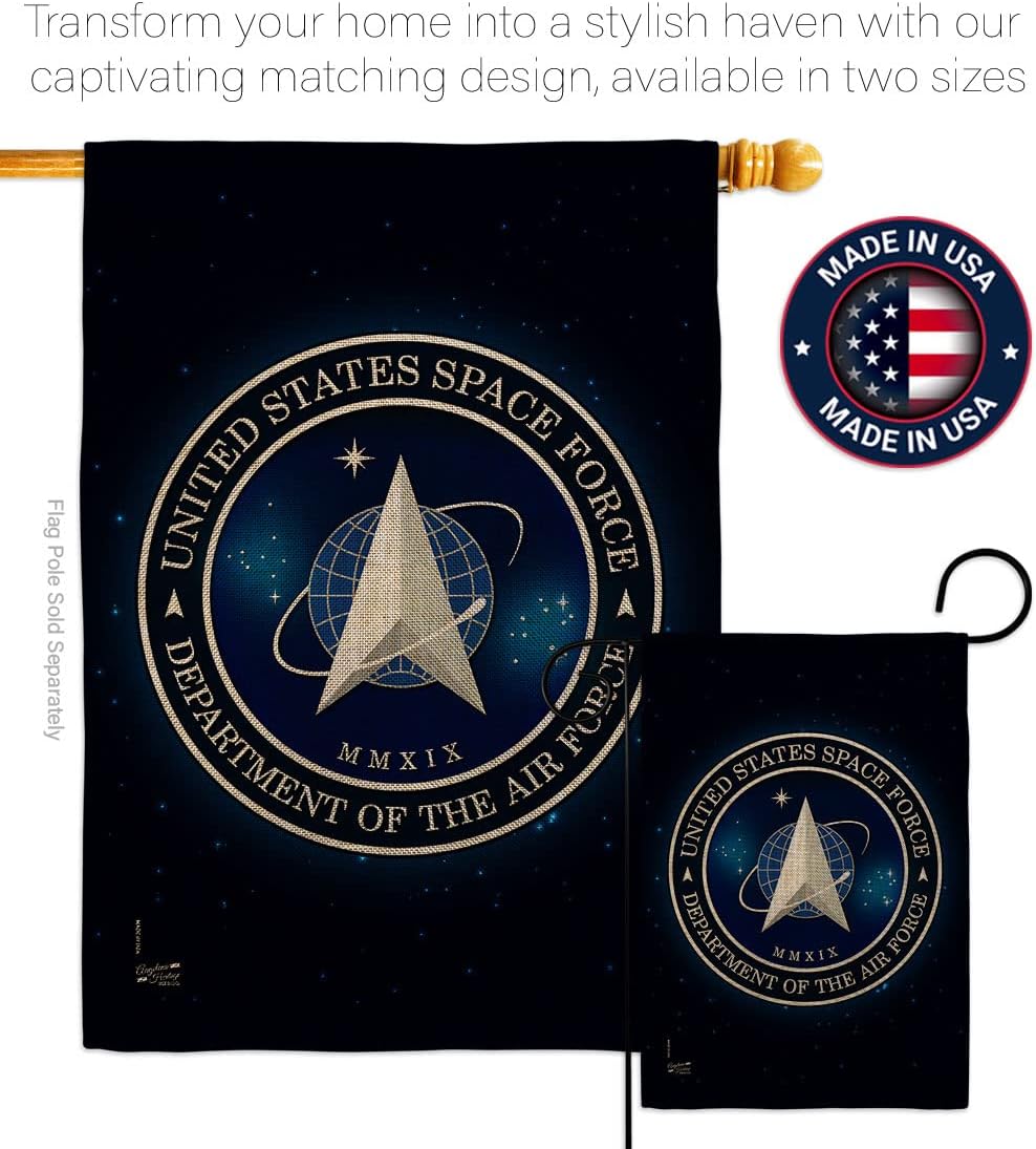 Breeze Decor Space Burlap Garden Flag Armed Forces USSF United State Air American Military Delta Official House Decoration Banner Small Yard Gift Double-Sided, Made in USA