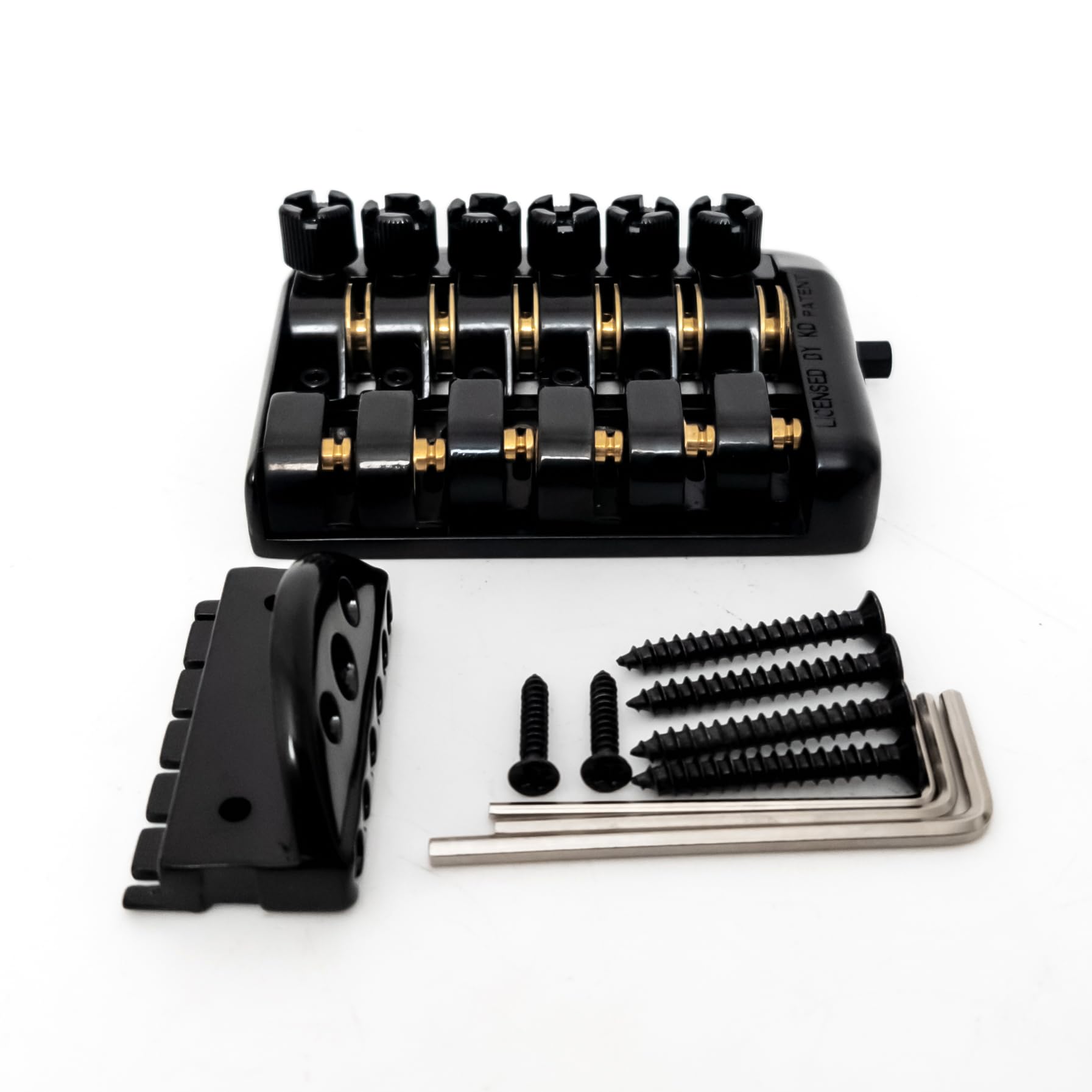 Stały bezgłowy mostek gitarowy z siodłami rolkowymi, urządzeniem do strojenia przekładni ślimakowej i nakrętką blokującą 42 mm – 6-strunowy zestaw do ulepszenia mostka premium do części zamiennych do