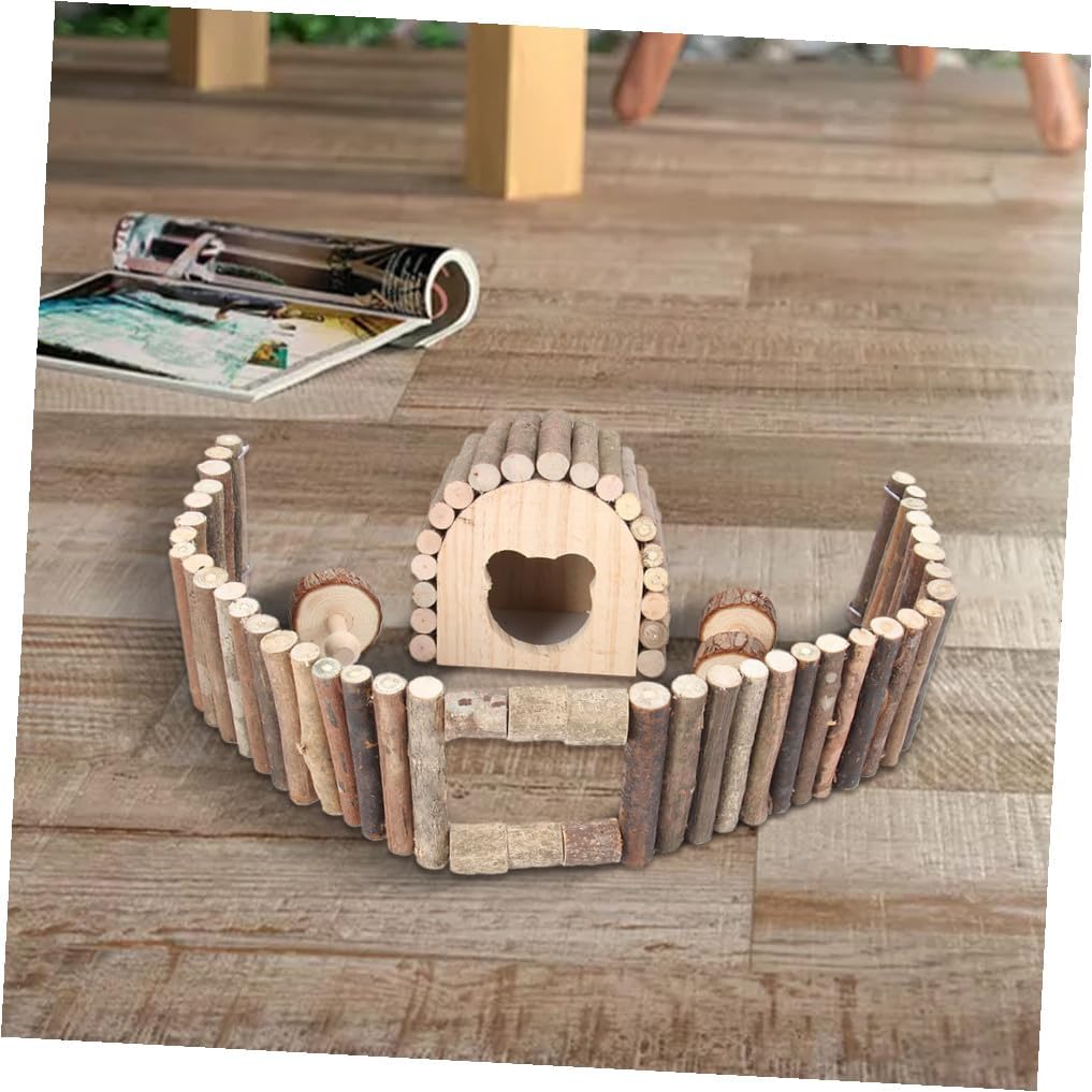 Sosoport Garden Wooden Toys Set Guinea Pig Animal Playground Toy Fence Grinding Teeth Pet Supplies