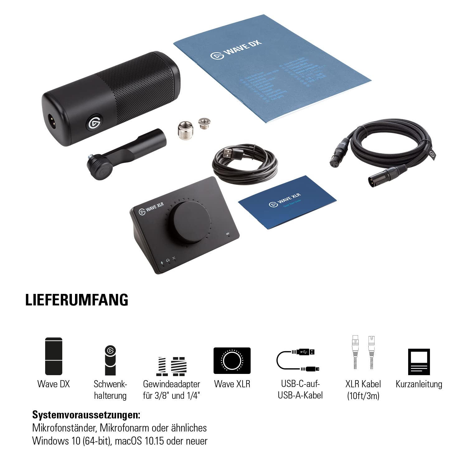 Elgato XLR-Paket Dynamisches Mikro USB-C-Audiomixer Nierenförmige Mikrofonkapsel für Podcasting Streaming Broadcasting