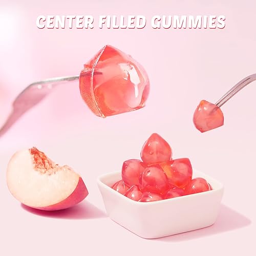 Miniatura 4 de Amos Caramelos rellenos de frutas 4D, bocadillos de frutas jugosos, sabor a melocotón, suaves y masticables, sin gluten, 2.29 onzas por bolsa (12