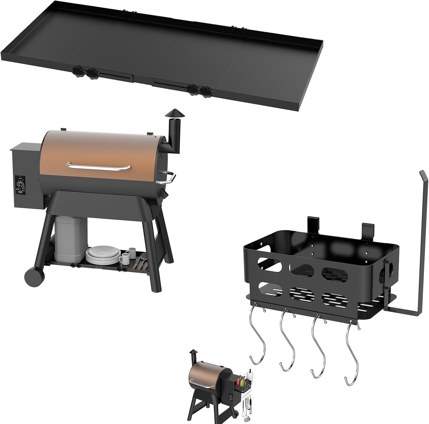 Storage Bin and Adjustable Grill Storage Shelf for Traeger Pro 22, Pro 575 and Eastwood 22 Series, Grill Bottom Shelf and Storage Bin for Traeger and Other Pellet Grills