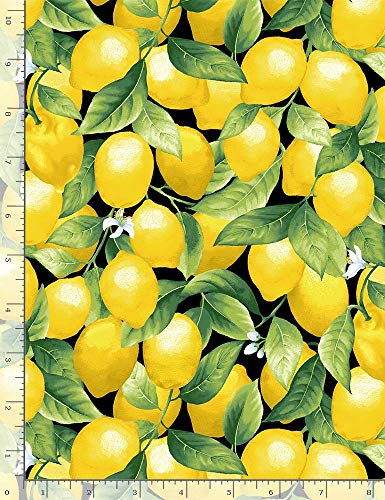 Premium 100% Cotton Packed Lemons & Vines Fabric by The Yard - Vibrant Black Design for Creative Projects 3 Premium 100% Cotton Packed Lemons & Vines Fabric by The Yard - Vibrant Black Design for Creative Projects - Image 2