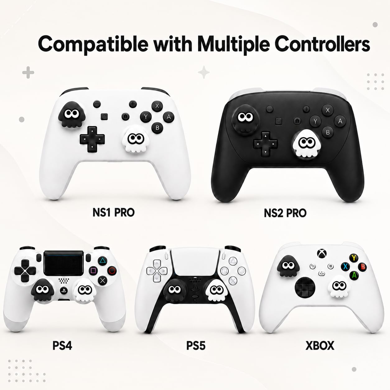 Thumb Grip Caps Set Compatible with Switch 2 Black & White | Soft Joystick Cap Sticker Cover for Pro Controller & PS5