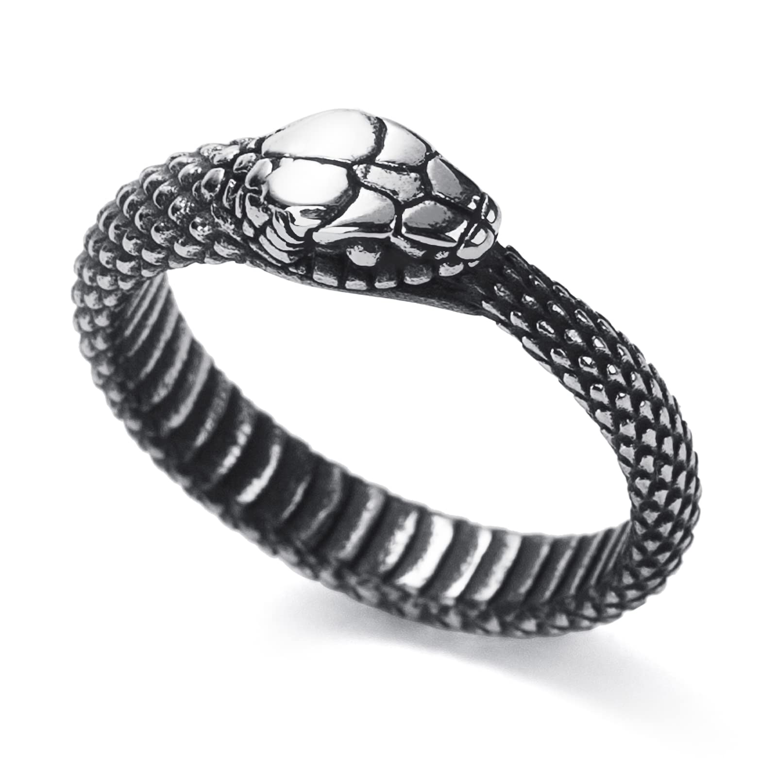 Snake Ring for Men Stainless Steel Snake Ring Gothic Biker Punk Animal Rings for Men Women Boys Size 7-13