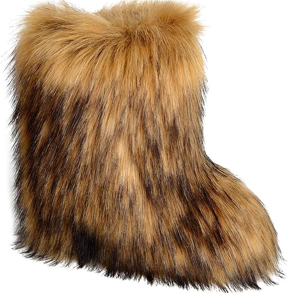 Furry Faux Fur Boots for Men, Fluffy Winter Warm Snow Boots Y2K Outdoor Indoor Mid-Calf Flat2
