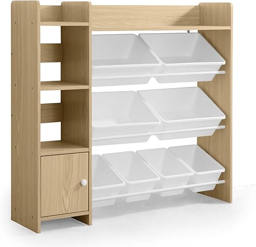 Miniatura 17 de Fencer Wire Organizador de juguetes con 8 cubos de plástico, solución de almacenamiento perfecta para niños pequeños, armario de almacenamiento para