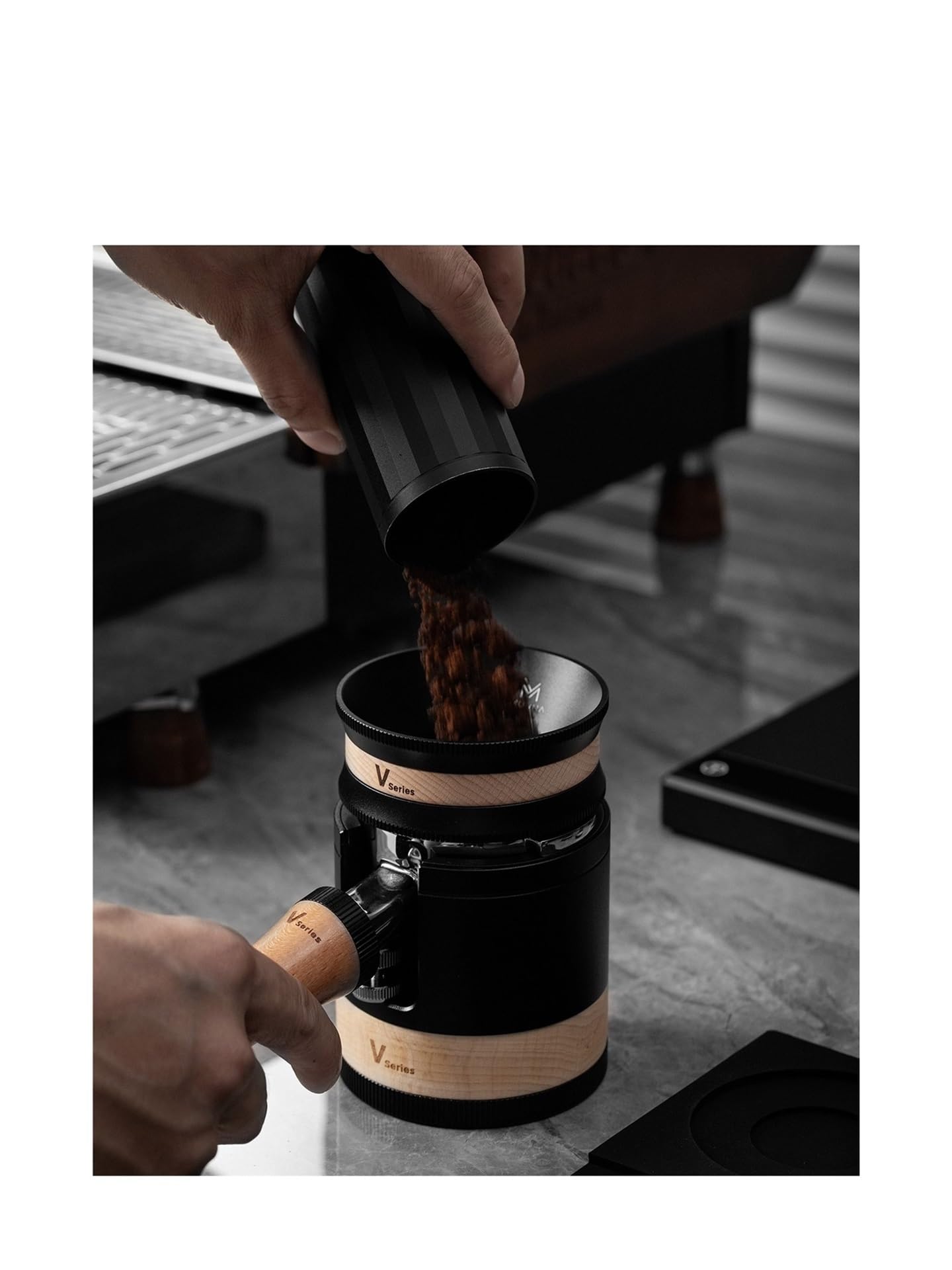 58 Mm Espresso-Siebträger Ohne Boden Mit Espresso-Tamper/Kaffeeverteiler, Barista-Kaffeezubehör, Kompatibel Mit Muvna, Kompatibel Mit V-Serie(Coffee WDT Tool)