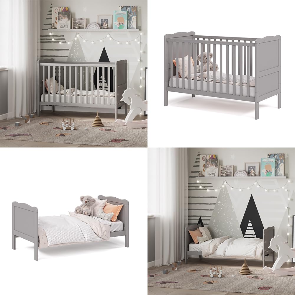 VitaliSpa Culla neonato Tobi, Grigio, 60x120 cm, con rete a doghe regolabile in altezza e sponde laterali rimovibili