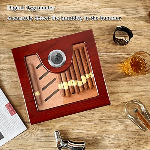 Flauno Handcrafted Humidor Cigar Box - Cedar Wood Cigar Humidor with Accurate Digital Hygrometer | Humidifier & Accessory Drawer | Holds 25-50 Cigars | Keeps 65% - 70% Humidity