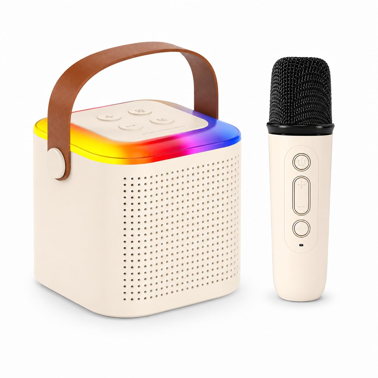 One94Store Karaoke Wireless Microphone & Square LED Speaker with Mic Set | Bluetooth Singing Mic with RGB Lights | Perfect for Party & Gift Toy for Kids & Adults (Cream Color)-image-32
