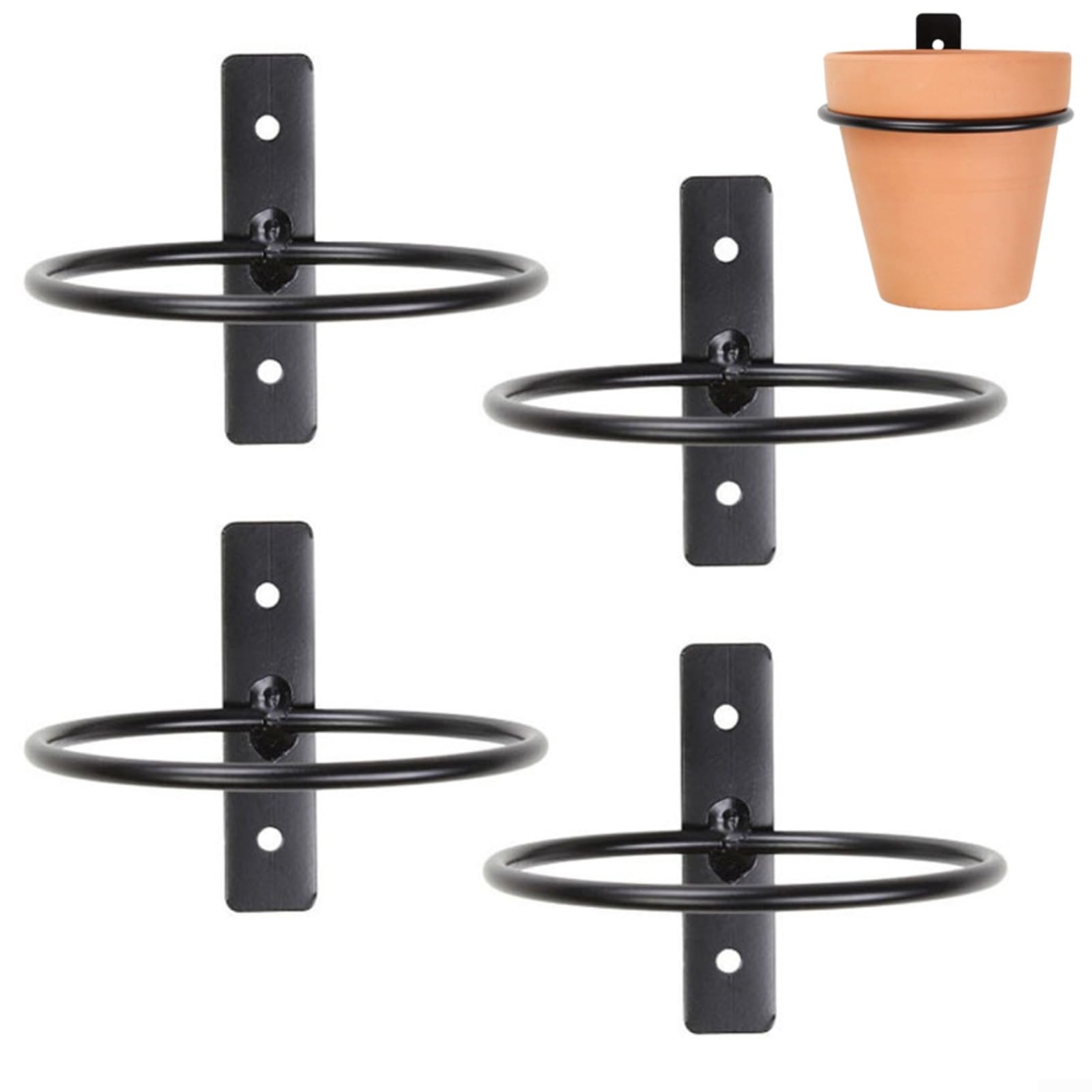 Puupaa Paquete de 4 soportes de pared para macetas, soportes de metal para macetas de 4/5/6/8 pulgadas, soportes para colgar anillos, decoración de jardín interior y exterior para el hogar, jardín,