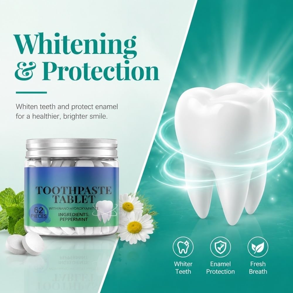 Compresse Di Dentifricio Solido Masticabili Alla Menta Fresca Pulizia | 60 Compresse For La Pulizia Orale Da Viaggio Senza Nano Idrossiapatite(3pcs)