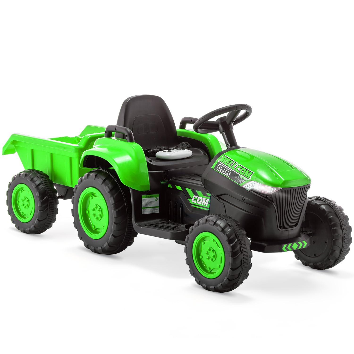 MELLCOM Kids Ride on Tractor with Remote Control, 12V Power Wheels Tractor with Trailer, Toddler Ride On Car with 30W Dual Motors, Kids' Electric Vehicles with Cool Lights, Music, USB, Green