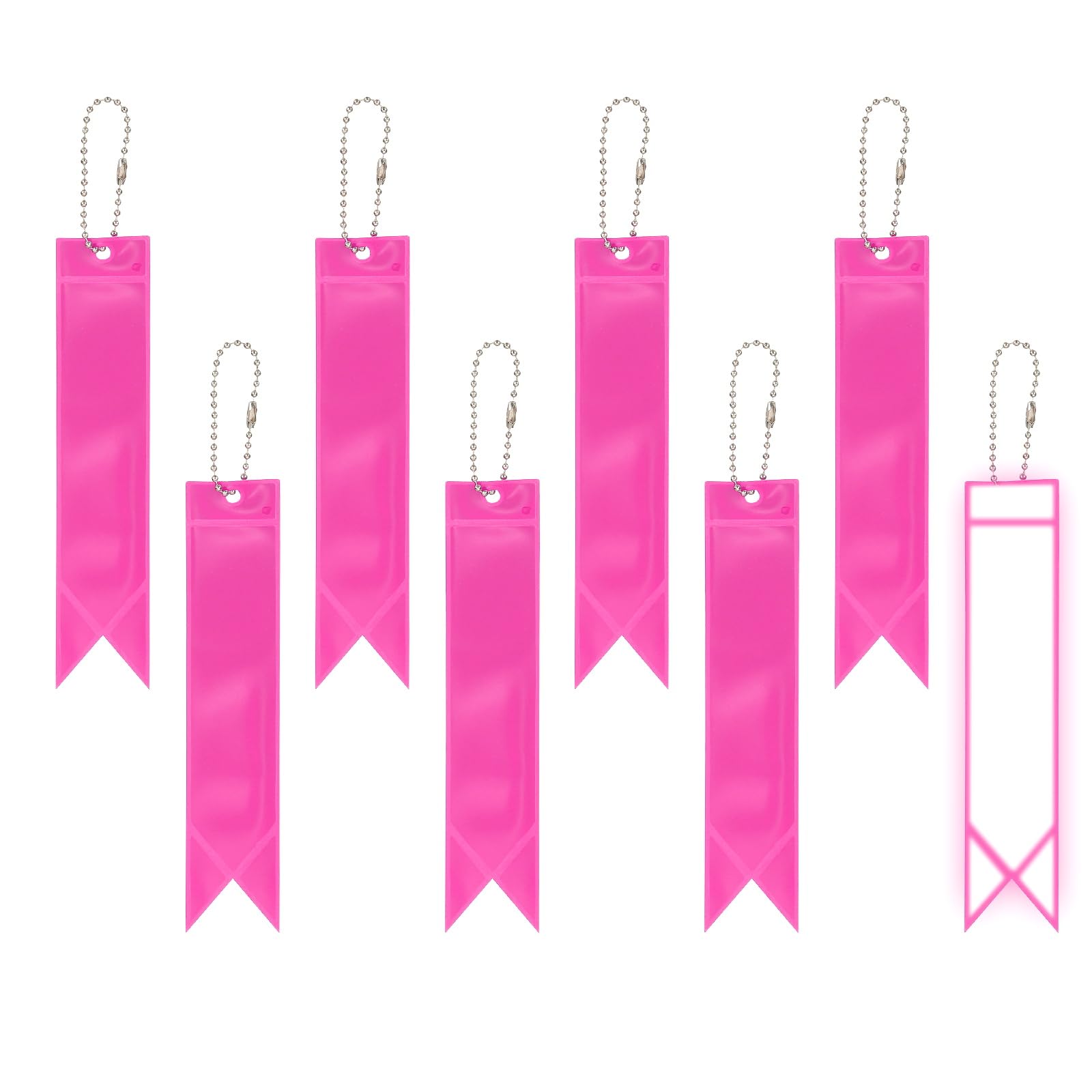 PATIKIL 8 Pcs Reflective Keychain, 7.7in Reflective Strips High Visibility Safety Keychain Tags Lanyards Pendants Bright Zipper Pulls Waterproof for Backpack Running Cycling, Pink