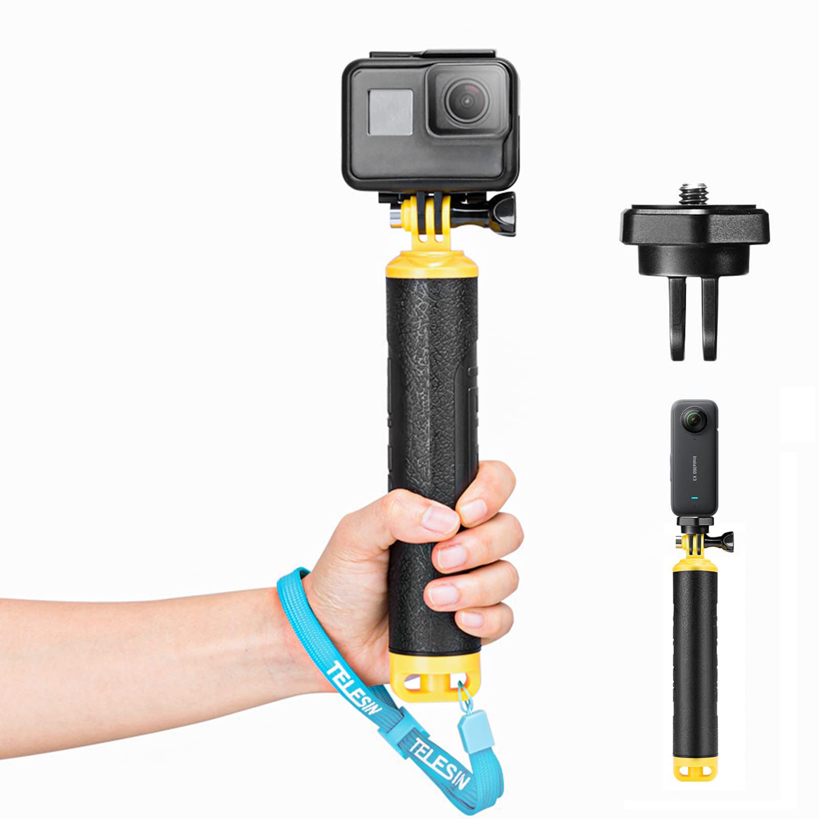 Mango Flotante Para GoPro Y Cámaras De Acción – Monopod Rosa Ultraligero Con Correa De Seguridad, Flotador Para Buceo Y Snorkel. Compatible Con Hero 13-3, Osmo Y Más.