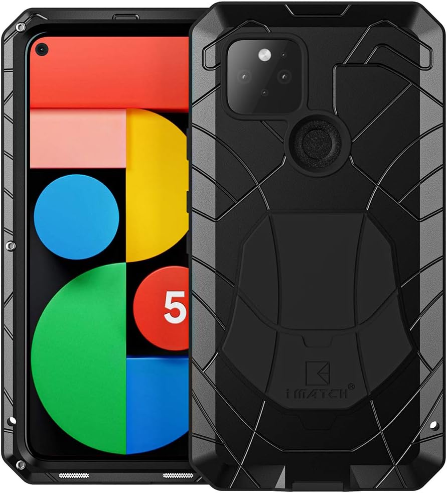 Pixel 4A 5G Metal Case, Google 4A 5G Case Heavy Duty, Feitenn Hard Cover Armor Silicone Military Bumper Shockproof Defender Rubber Men Gift Shell Screen Protector for Google Pixel 4A 5G 2020 - Black