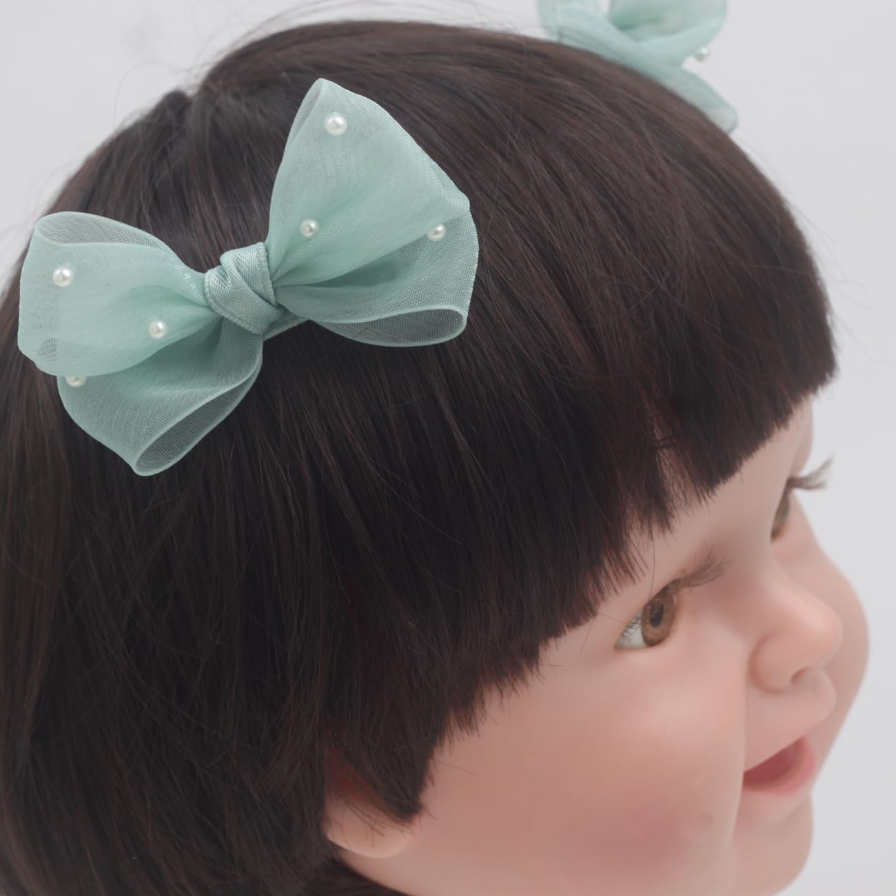 Pinzas para el pelo con lazo verde claro perla para niña, 2 unidades