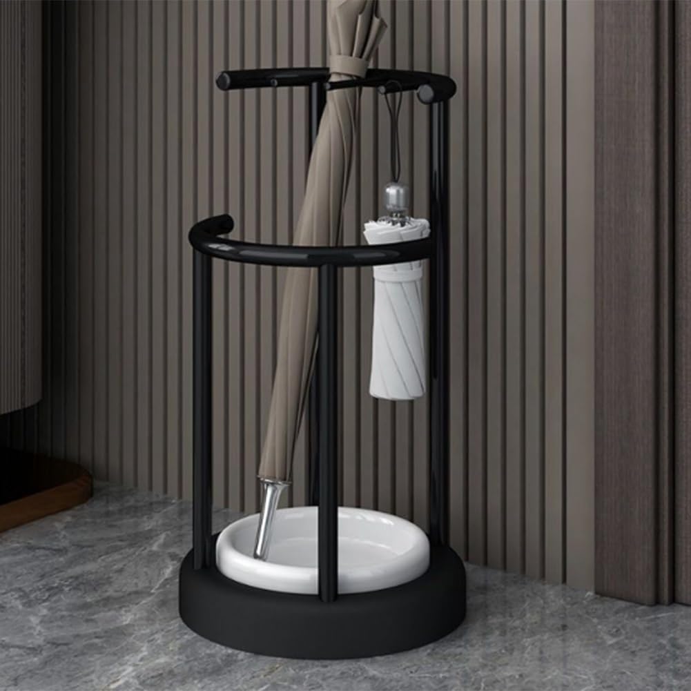 Circular Umbrella Holder Stand with Removable Drip Tray Entryway Decorative Rack nizer for Umbrellas Durable Black Stand