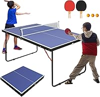 LSKSSNG 4.5ft Foldable Portable Ping Pong Table Set - 12mm MDF Top, Net, 2 Paddles & 3 Balls - Indoor/Outdoor Table Tennis Table