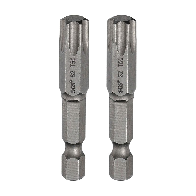 Kit de bits para chave de fenda Torx T50 com haste sextavada de 6,35 mm, 50 mm, ponta magnética sem furo em aço S2 HARFINGTON, 2 peças