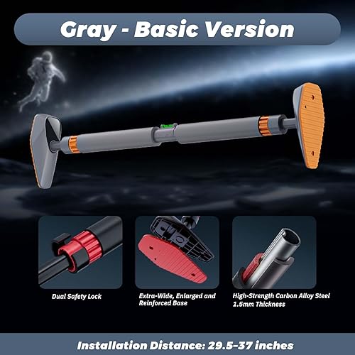 Miniatura 2 de Barra de dominadas para puerta, barra de barbilla de longitud ajustable con bloqueo de seguridad y alerta de seguridad, sin tornillos, entrenamiento