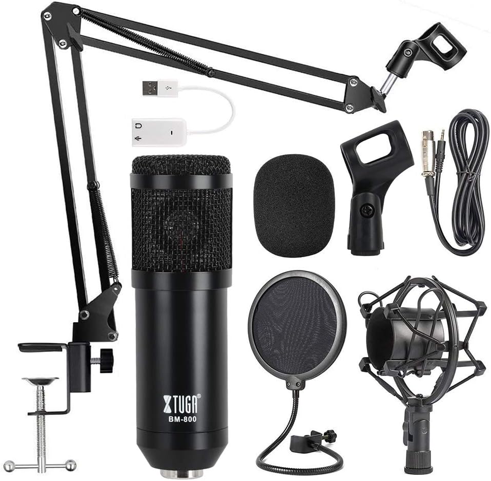 Condenser Microphone BM800 Professional Studio Vocal Recording Mic with Sound Card for Broadcasting Voice-Over Karaoke
