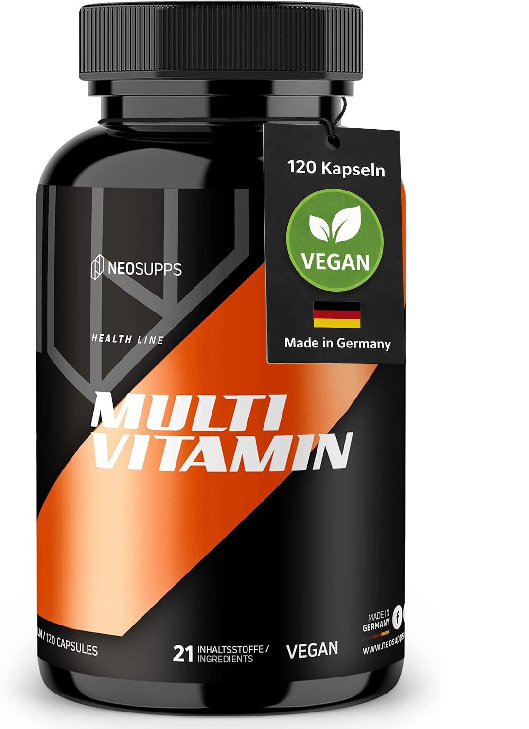 NEOSUPPS Multivitamin Kapseln, 21 Vitamine & Spurenelemente, 120 Kapseln, hochdosiert & vegan, Supplement, Nahrungsergänzungsmittel Made in Germany, optimal für Sportler & aktive Personen