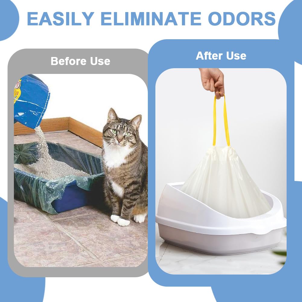 Adiwo Sacchetti Lettiera Gatto, 20 pezzi Sacchetti per Escrementi per Gatti con Coulisse Sacchi Resistenti ai Graffi 90x46cm con Maniglia per il Trasporto, Durevole, Resistente agli Strappi
