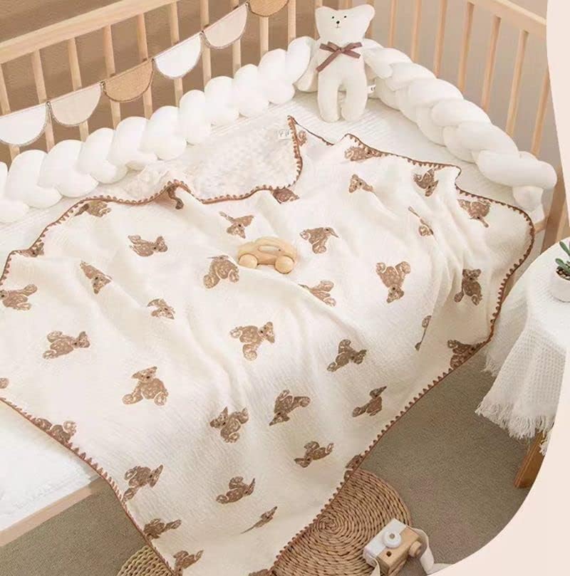 Miniatura 6 de Manta de bebé de doble capa de muselina de algodón gruesa edredón neutro 40x40 pulgadas manta suave patrón de oso