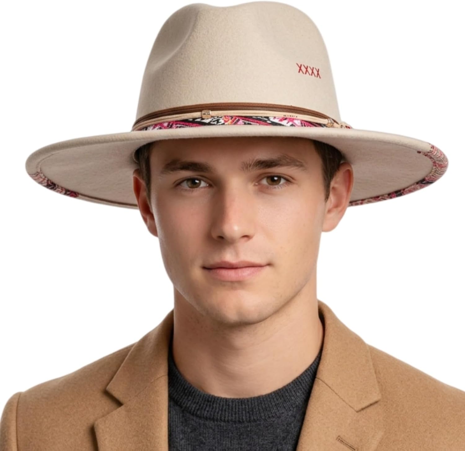 Fedora Hat for Men Women, Wide Brim Felt Panama Cap | Western Handmade Ethnic Band Lightweight Breathable Polyester Vintage Elegant Top Jazz Hat 56-58cm