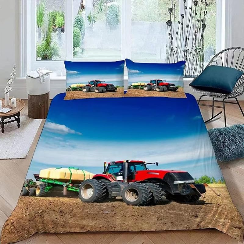 Funda nórdica cama 135 de tractor azul 220x220 cm con 2 fundas de almohada