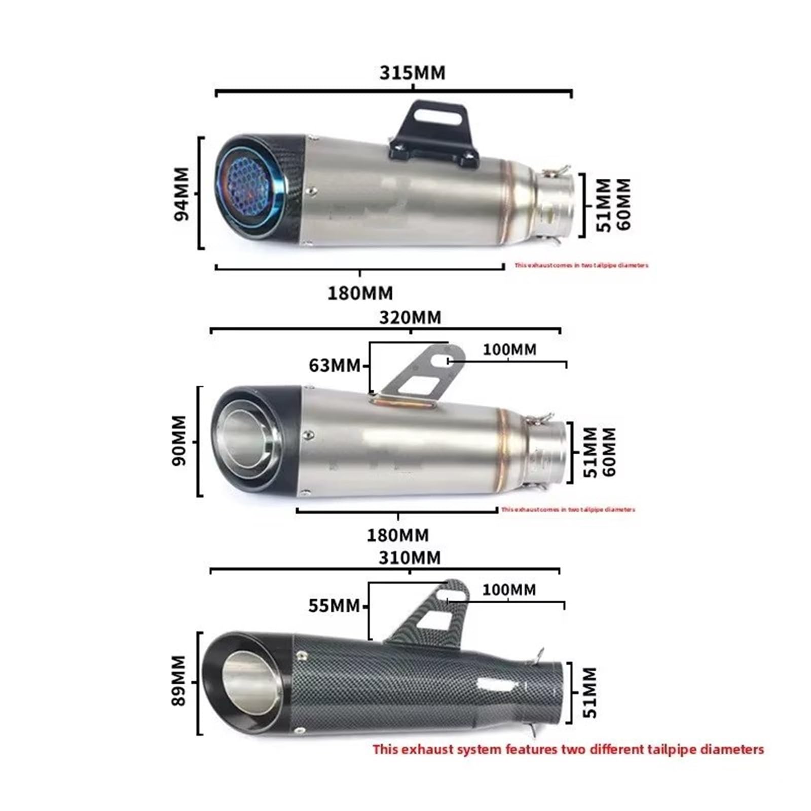 silencioso escape moto Para Ninja Para Z250 R25R3R6 MT0709 | Garganta de cola de eape de doble capa con sonido fuerte(H 61mm)