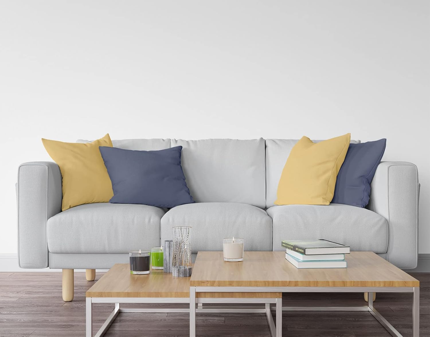 Set of 4 Throw Pillow Covers, Solid Colors 18x18 Inches Home Decor Square Pillowcase Cushion Cases Decorative Pillow Cases for Accent Couch Sofa Bedroom, Mimosa Yellow/Navy Blue