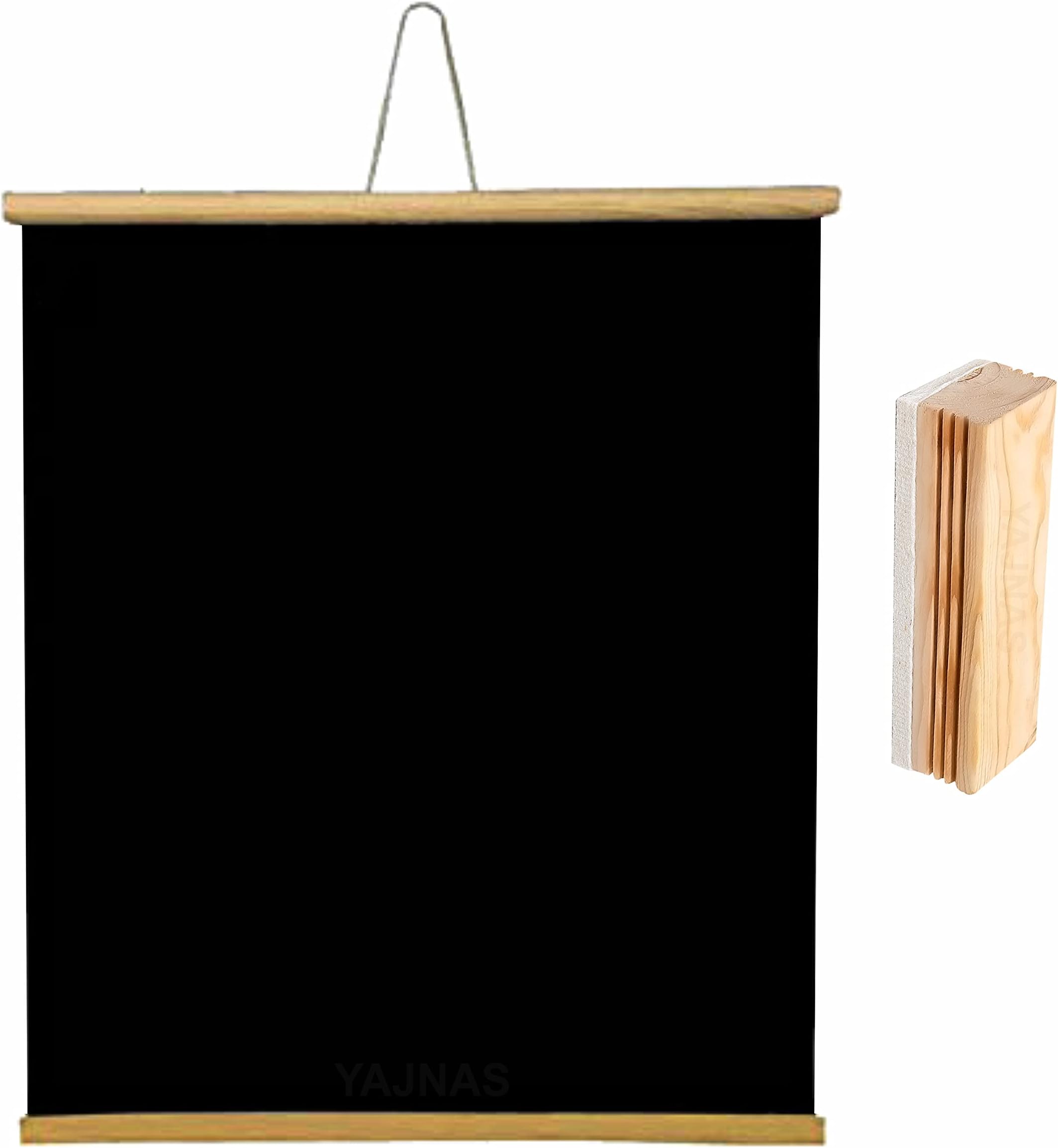 YAJNAS 1.5x2 Feet Roll up Wooden Black Board/ Chalk Board for Child and Teaching with Wall Hanging for Kids (18 Inches x 23 Inches) and 1 Premium Wooden Duster