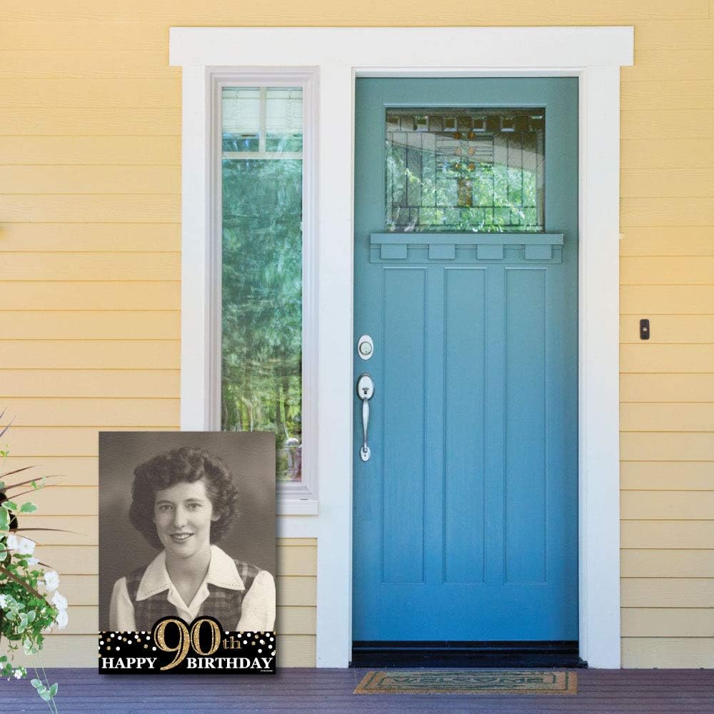 Big Dot of Happiness Custom Adult 90th Birthday - Gold - Photo Yard Sign - Birthday Party Decorations