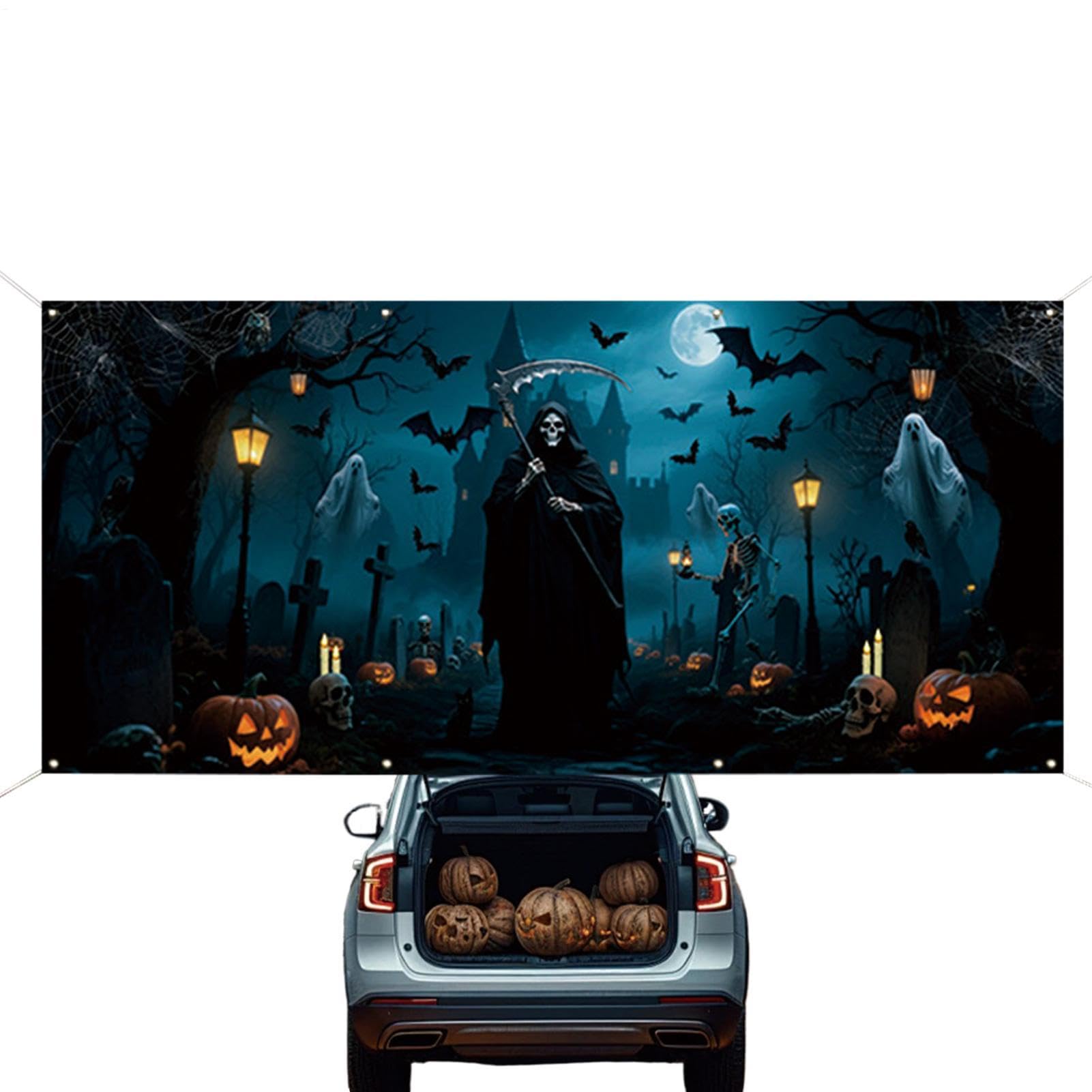 Cubierta de Halloween para garaje con lona resistente de gran formato para césped