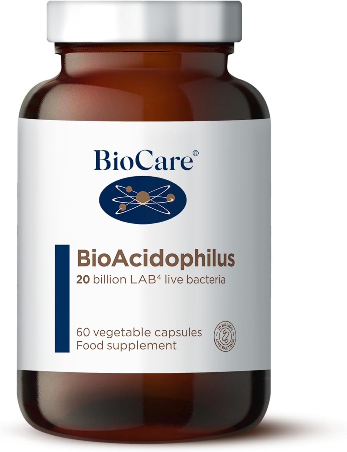 BioCare BioAcidophilus | 20 Billion LAB4 Live Bacteria | Food Supplement Suitable for Vegetarians and Vegans – 60 Capsules