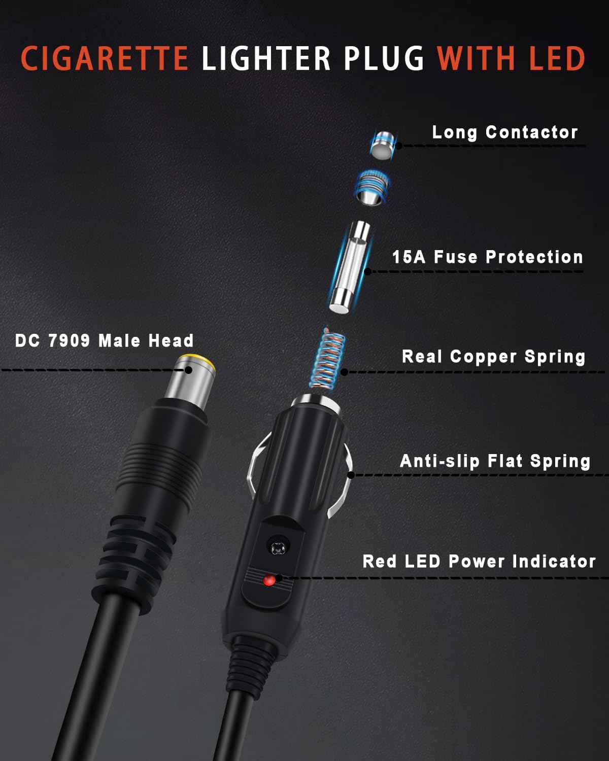 YEZriler 14AWG Car Charging Cable for Jackery Portable Power Station Explorer 3000 2000 1500 1000 880 550 500 300 290 240 160 Jackery Accessories Cigarette Lighter Charger DC Adapter Cord 2M - Black