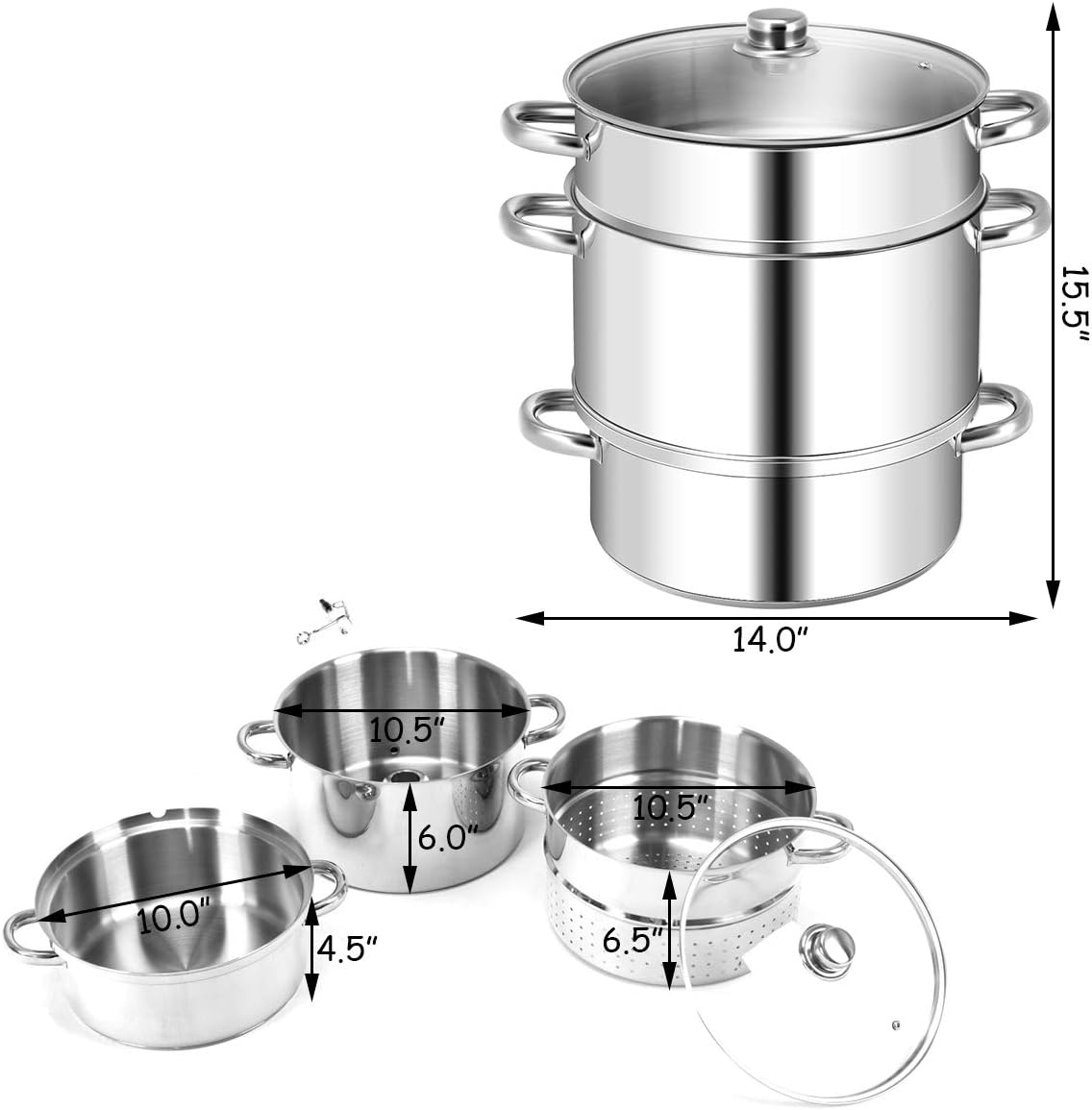 Giantex 10 Quart Juice Steamer Fruit Vegetables Juicer Steamers w/Tempered Glass Lid, Hose, Clamp, Loop Handles Stainless Steel Steam Juicer Multipots Kitchen Cookware for Making Juice, Jelly, Pasta