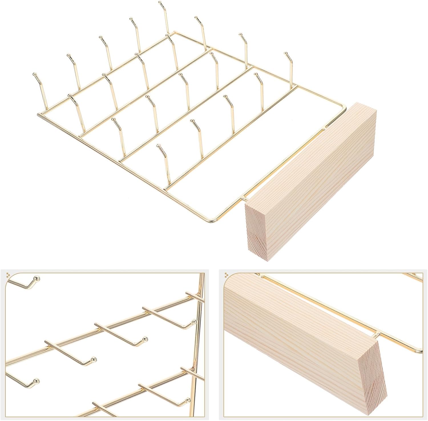VILLCASE Earring Display Stand with Wood Base 4-tier 20 Hooks Jewelry Organizer for Earrings Necklaces Rings Bracelets Keychains Tabletop Jewelry Tower for Home Storage