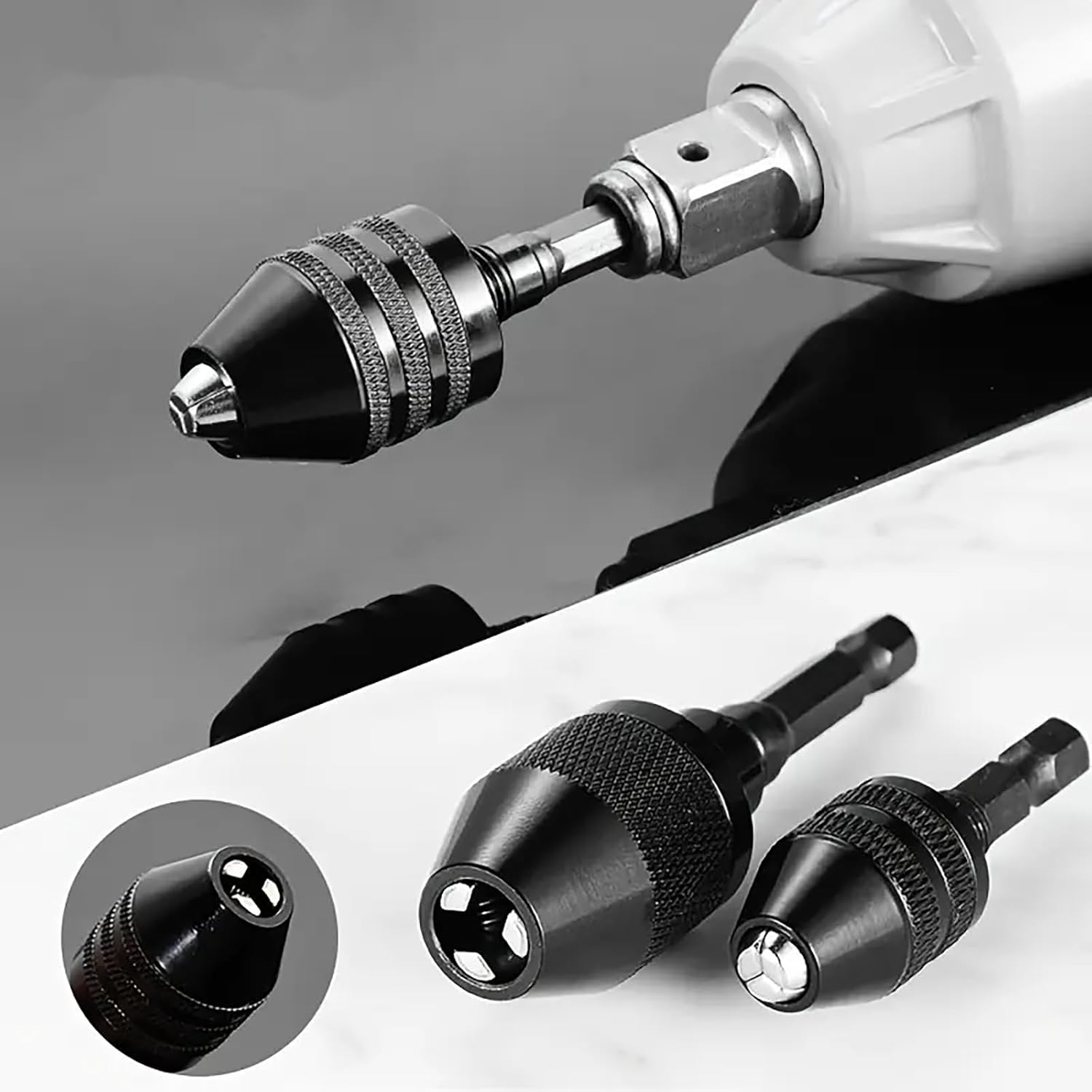 Quick Change Hex Shank Three-Jaw Self-Centering Drill Chuck for Electric Grinder, 1/4 Inch Twist Drill Bit Holder
