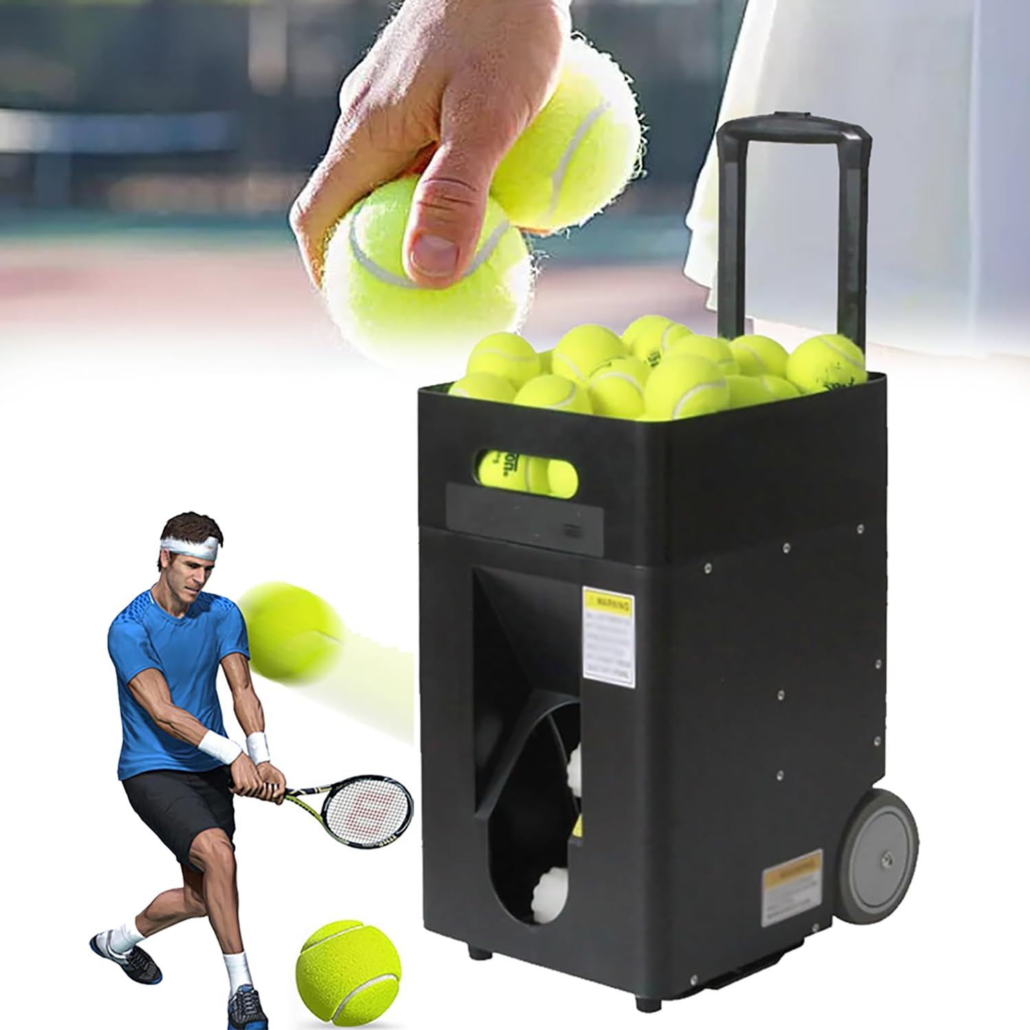Lanciatore automatico di palline da tennis con modalità di allenamento pre-programmate per principianti e soluzioni complete di allenamento