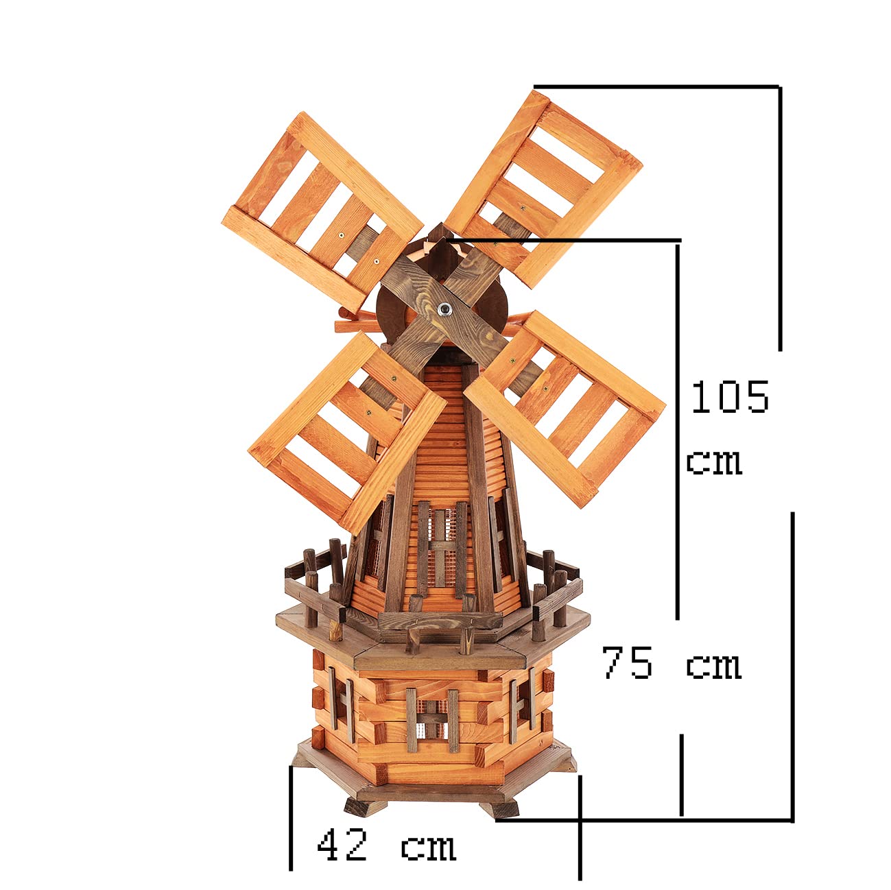 Moulin à vent en bois imprégné avec roulement à billes pour décoration de jardin,Deko jardin, Aulne, Marron Foncé, 105 cm, (WKO3)