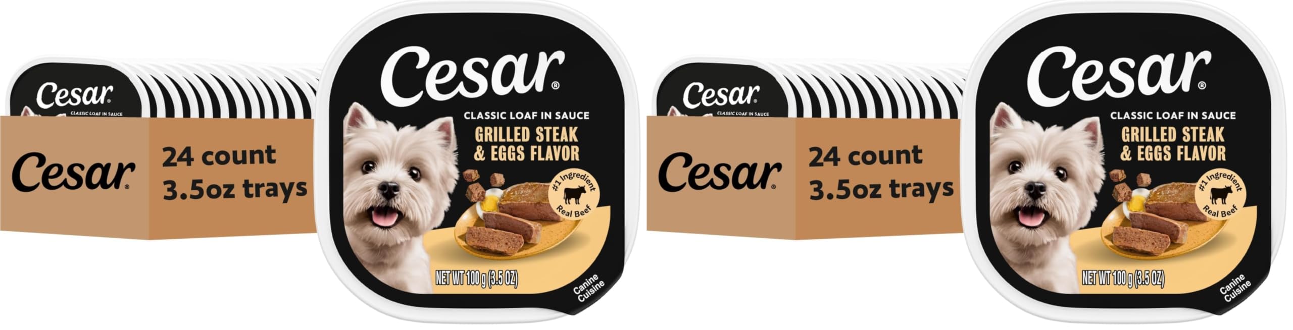 Cesar Classic Loaf in Sauce Adult Wet Dog Food Grilled Steak &amp; Eggs Flavor, 3.5 oz Easy Peel Trays, 24 Count (Pack of 2)